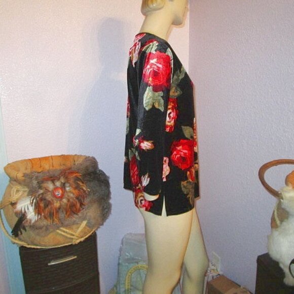 NWT White Stag VELVET Blouse Size M TUNIC Top 3/4 SLEEVE Velour FLORAL Oversized - Picture 4 of 9